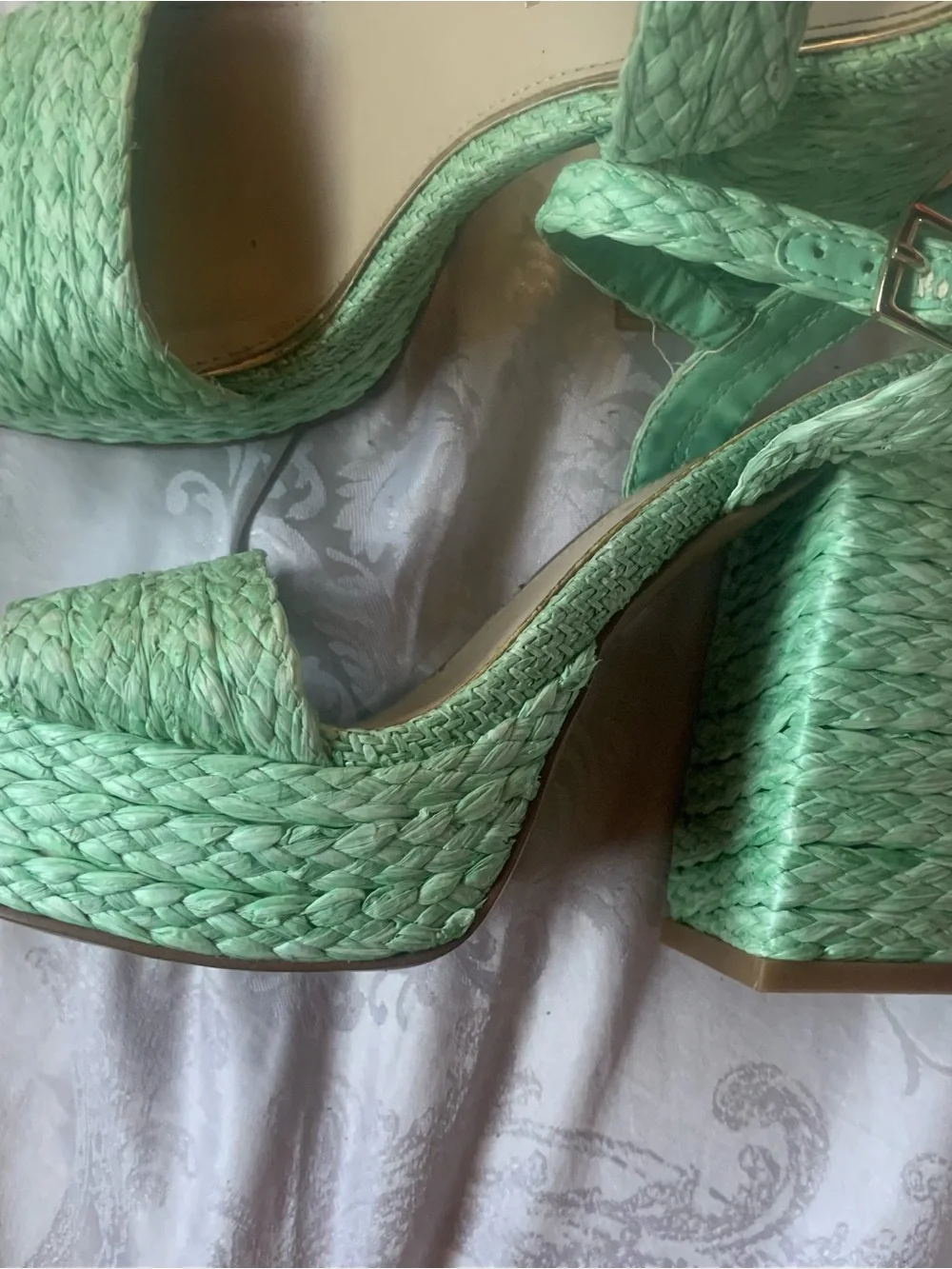 Kenneth Cole Mint Green Woven Platform Sandals